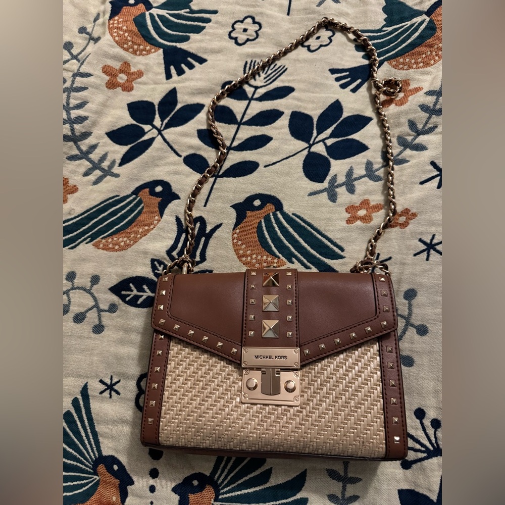 Michael Kors Studded Brown and Cream Crossbody Bag